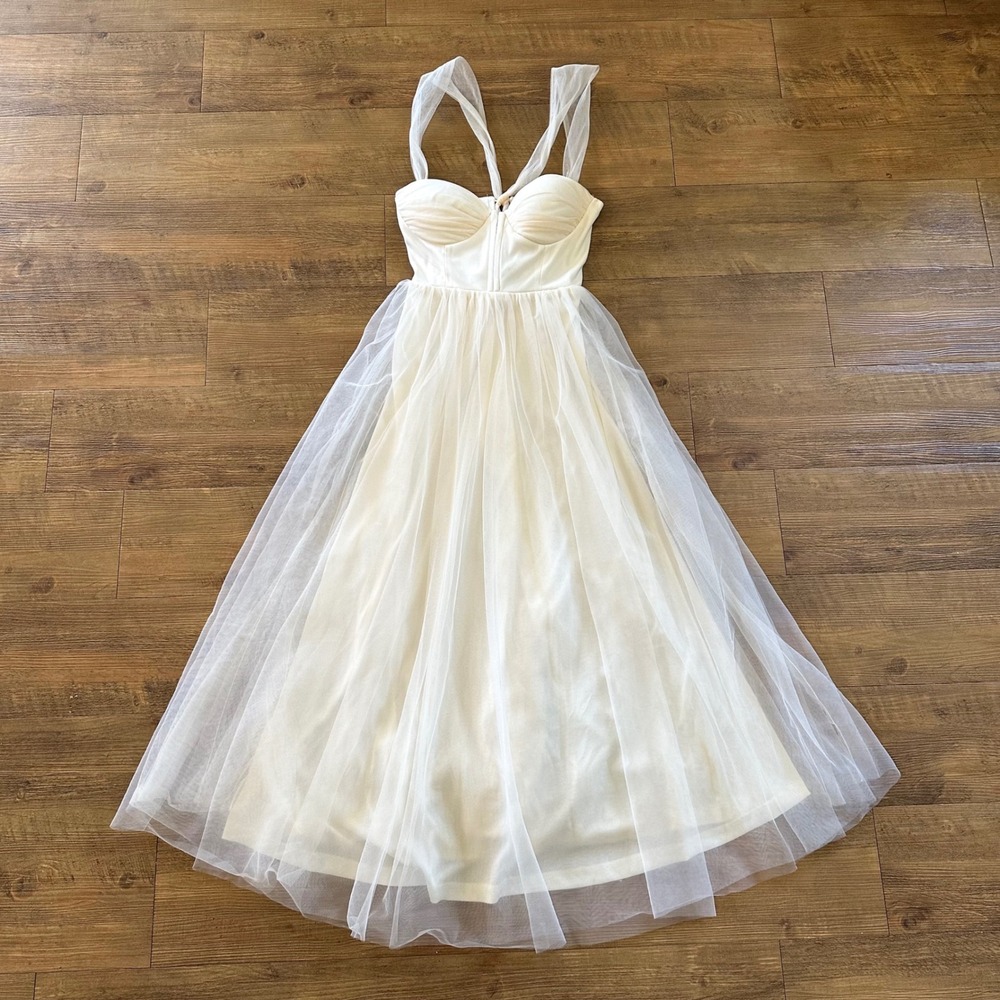 Hello Molly Tulle Midi Dress Size 4 Corset Bustier Bridal Wedding Ethereal